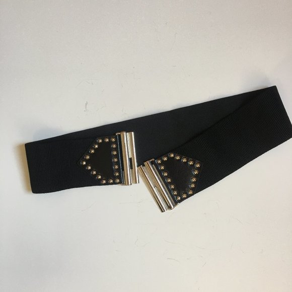 BETSEY JOHNSON 3" Black Stud Wide Stretch Belt M/L - Picture 2 of 3